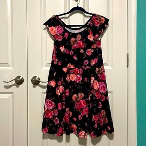 Girls navy blue dress with pink flowers